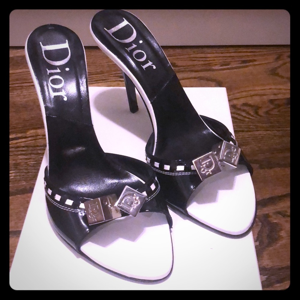 Authentic Dior black and white gambler mule 37.5